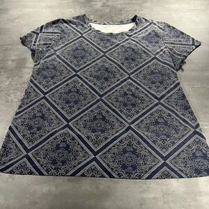 Bandana Shirt Women M‎ L Blue Geometric Pattern Boho Hippie Indie Grunge